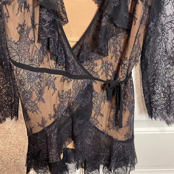 For Love & Lemons Daphne Lace Mini dress in Black/Nude - Picture 10 of 10